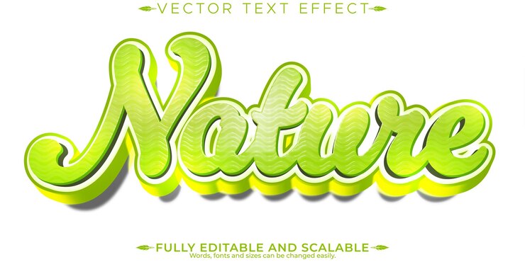 Vector efecto de texto verde natural estilo de texto natural y fruta editable