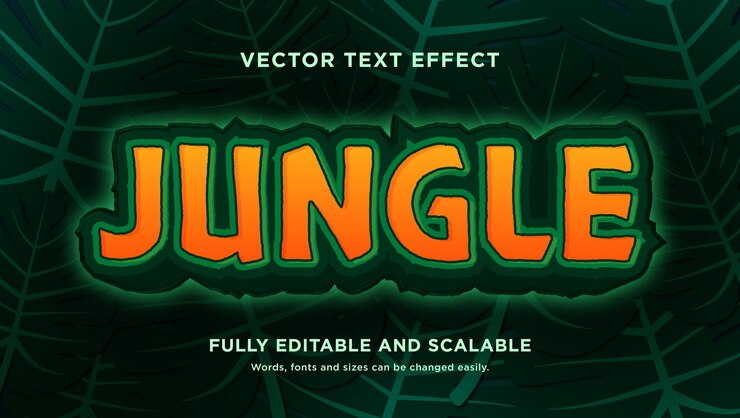 Vector efecto de texto verde temático de la selva del dosel esmeralda