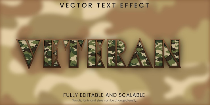 Vector efecto de texto veterano estilo 3d con fondo abstracto editable