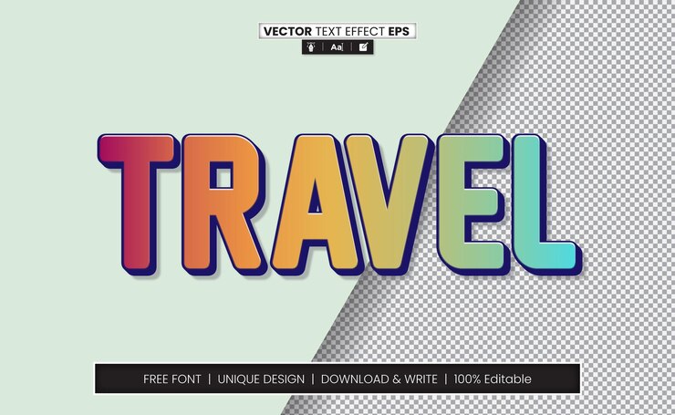 Vector efecto de texto de viaje en 3d totalmente editable