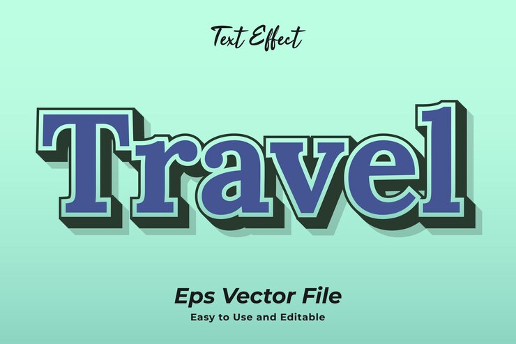Vector efecto de texto de viaje. editable y fácil de usar. vector premium