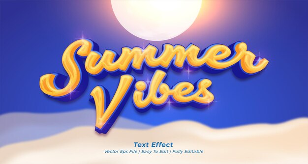 Efecto de texto de vibraciones de verano de banner vectorial con estilo de texto 3d editable