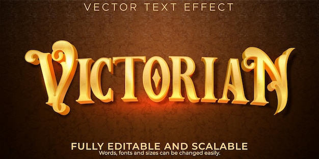 Vector efecto de texto victoriano dorado, estilo de texto histórico y vintage editable