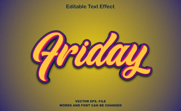 Efecto de texto de viernes, efecto de texto de vector editable 3d de viernes negro