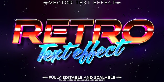 Efecto de texto vintage de los años 80 editable estilo de texto retro futuro y ciberespacio