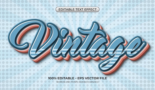 Efecto de texto vintage Efecto de texto clásico editable con fondo retro Medio tono con fondo de rayos de sol