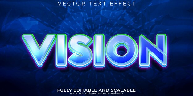 Efecto de texto de visión editable estilo de texto brillante y futuro