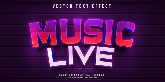 Vector efecto de texto en vivo de la música