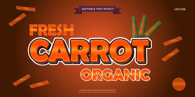 Efecto de texto de zanahoria estilo gráfico vegetal tipografía editable arte de palabras letra de logotipo
