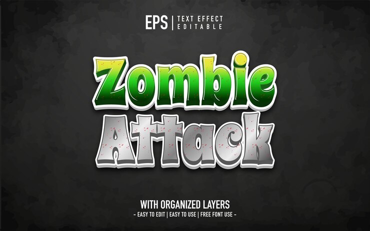 Vector efecto de texto zombie en estilo de título de juego de dibujos animados