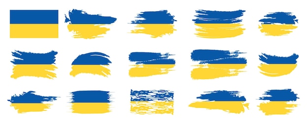 Efecto de trazo de pincel de bandera nacional de ucrania sobre fondo blanco