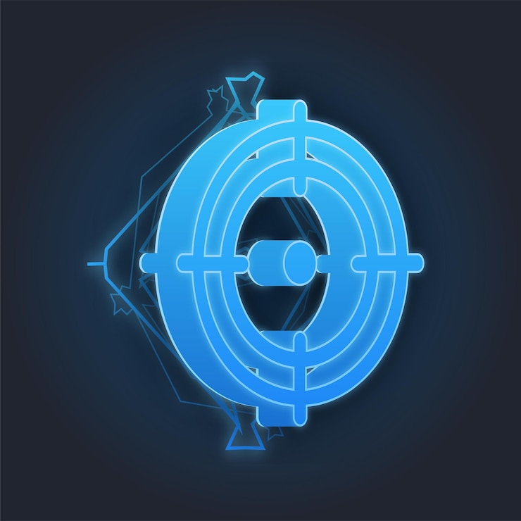 Vector efecto de trueno de iluminación azul icono de objetivo de arma de tiro con fondo oscuro