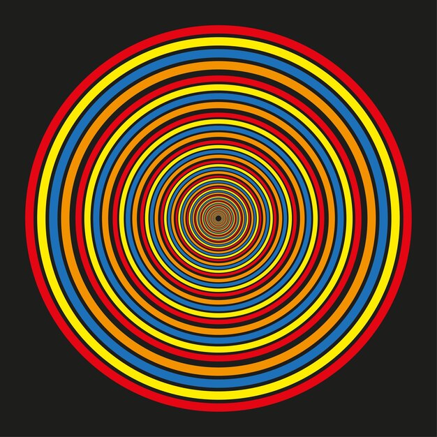Efecto de túnel de arco iris Anillos de color concéntricos Ilusión de espiral vectorial Vórtice circular brillante