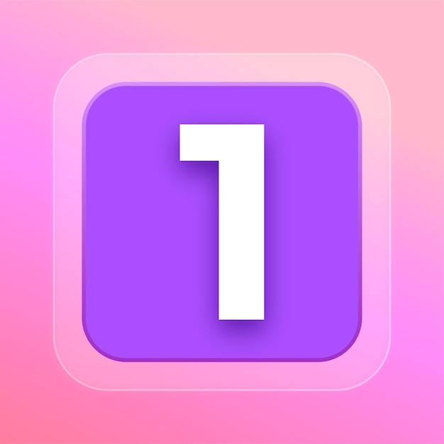 Efecto de vidrio púrpura pulido Número 1 Icono con fondo editable