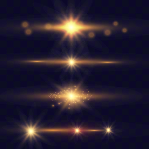 Efectos brillantes de luz, flash, explosión y estrellas.