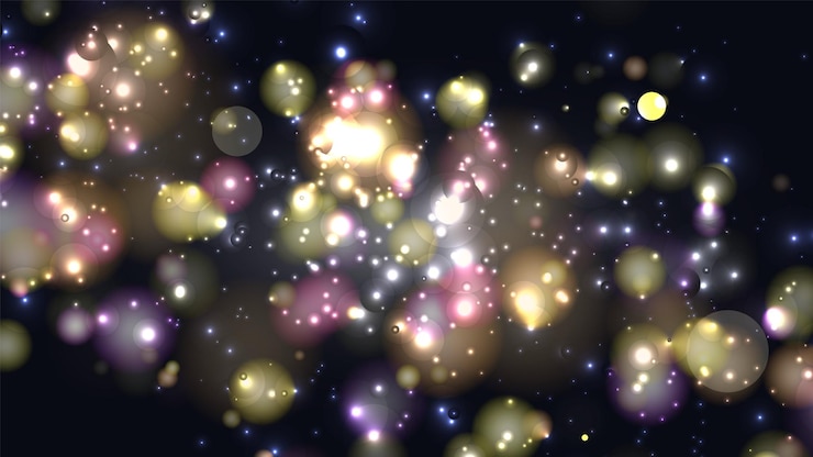 Vector efectos de iluminación de celebración bokeh brilla y deslumbra para una fiesta sobre un fondo negro