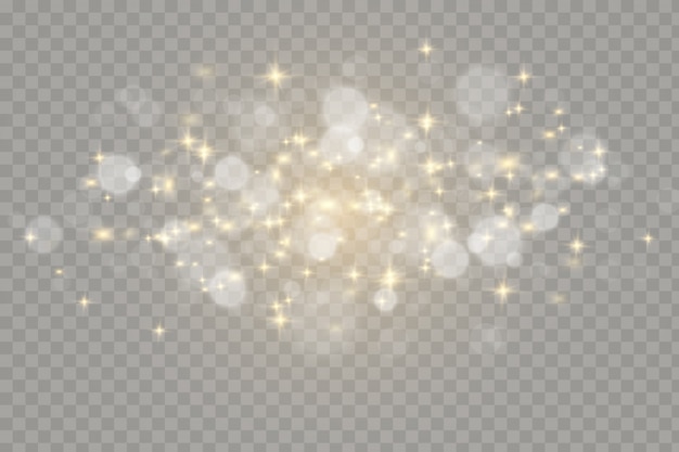Efectos de luces brillantes aislados. Efecto de luz brillante. Chispas blancas y estrellas doradas brillan con un efecto de luz especial.