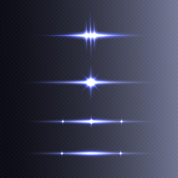 Efectos de luz brillante colección de líneas azules de translucidez aislada. Objetos de flash óptico Vector