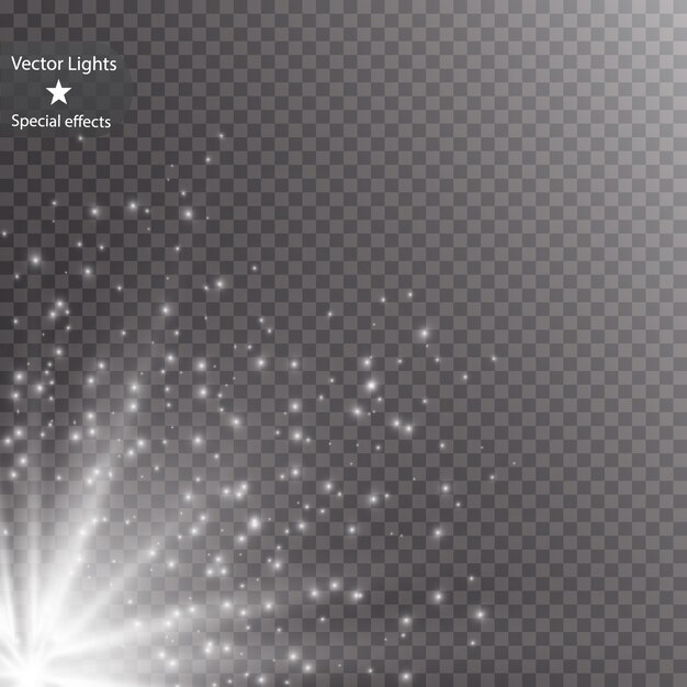 Efectos de luz brillantes brillantes aislados realistas. Elementos brillantes y estrellas.