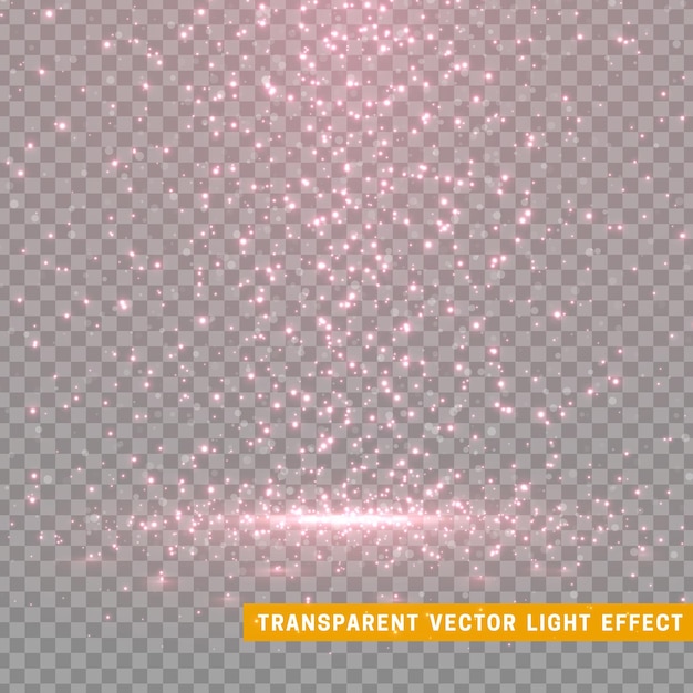 Vector efectos de luz de brillo brillante aislados realistas. elemento de diseño de decoración navideña. destello de lente de luz solar. elementos brillantes y estrellas. textura roja y rosa. fondo de partículas vectoriales transparentes.