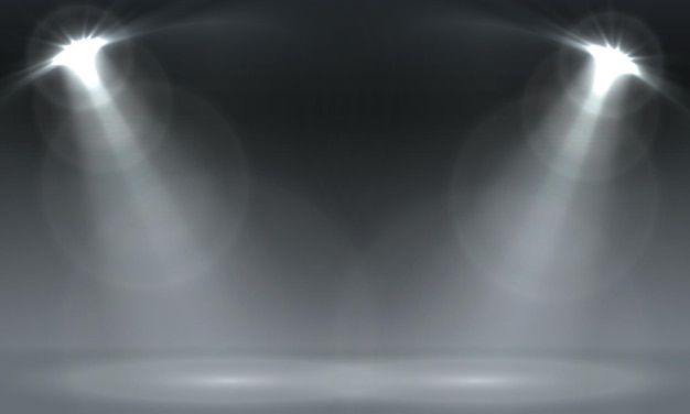 Efectos de luz de escena de focos. Vector de foco de luz de escenario. Ilustración vectorial