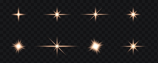 Efectos de luz de estrella dorada Brillo aislado luces transparentes lente llamaradas explosión amaneceres