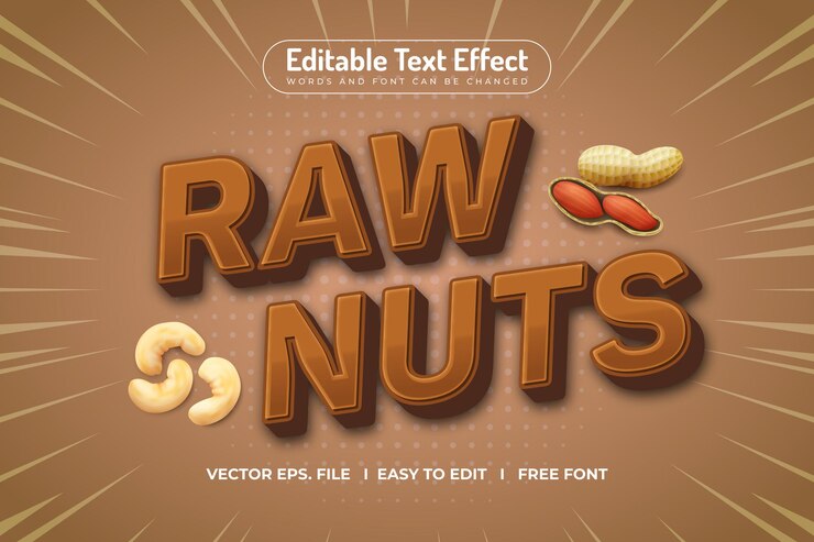 Efectos de texto 3D editables de Raw Nuts