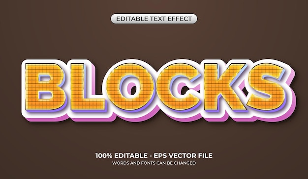 Efectos de texto de bloques 3D Estilos gráficos de juegos para niños editables