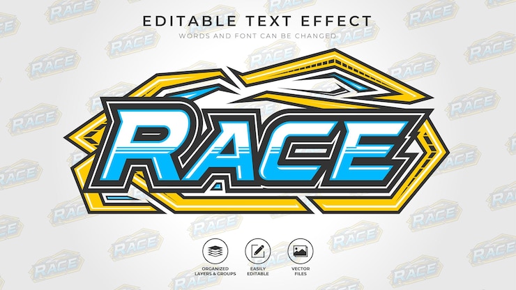 Efectos de texto editables automotrices de carrera
