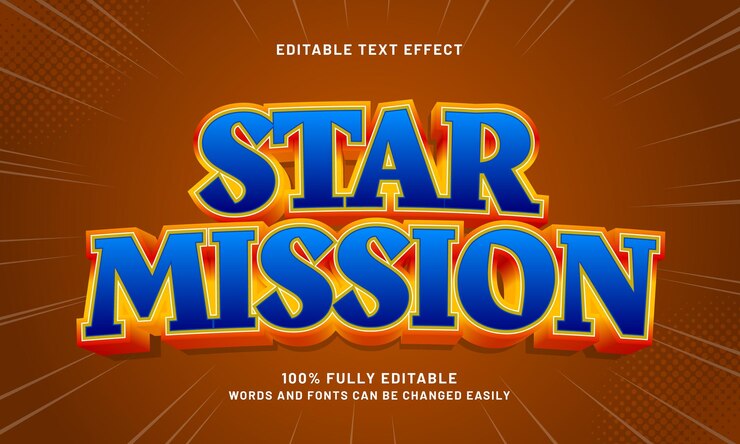 Vector efectos de texto editables de la misión estelar con un juego y un tema espacial