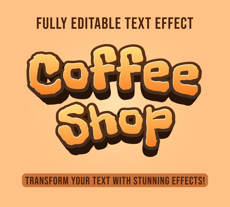 Vector efectos de texto editables con tema de coffee shop personalizables y listos para usar