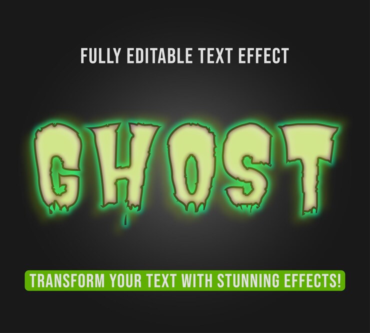 Vector efectos de texto editables con tema ghost personalizables y listos para usar