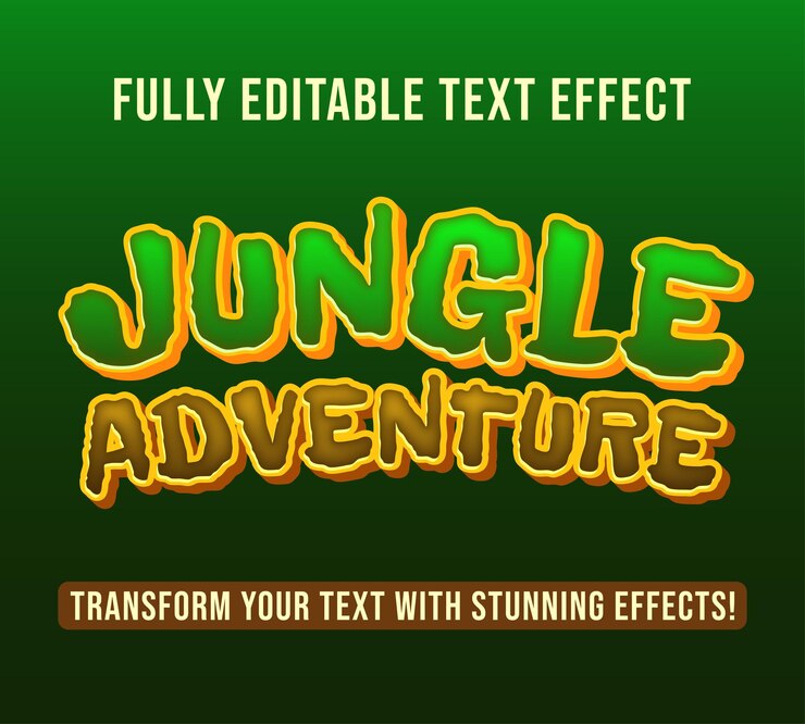 Vector efectos de texto editables con el tema jungle adventure personalizables y listos para usar
