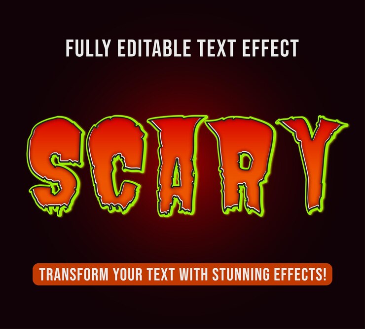 Vector efectos de texto editables con tema de miedo personalizables y listos para usar