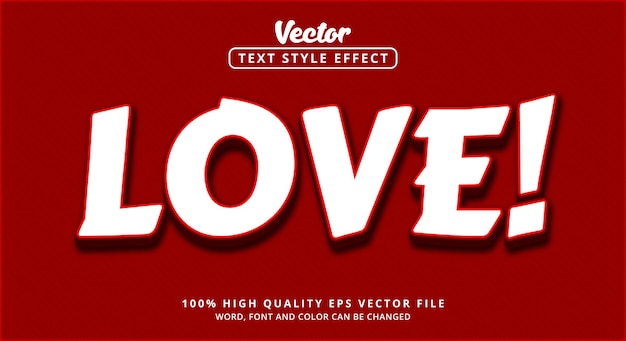 Efectos de texto editables Texto de amor en estilo en capas y estilo rojo y blanco y fuentes de estilo cómico
