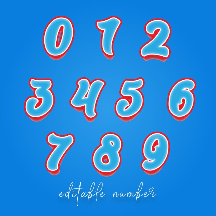 Vector efectos de texto numérico editables 0 a 9