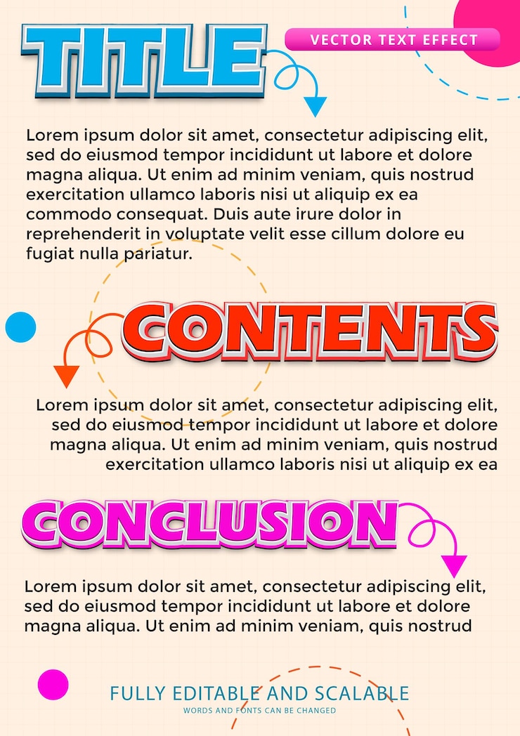 Vector efectos de texto título contenido conclusión se puede editar archivo eps concepto flayer