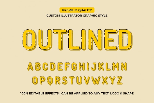 Efectos de texto vectorial editable amarillo contorneado