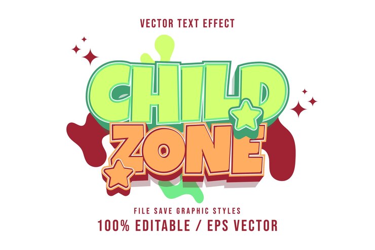 Vector los efectos de texto de la zona infantil premium se pueden editar de nuevo con una plantilla de cartel adecuada