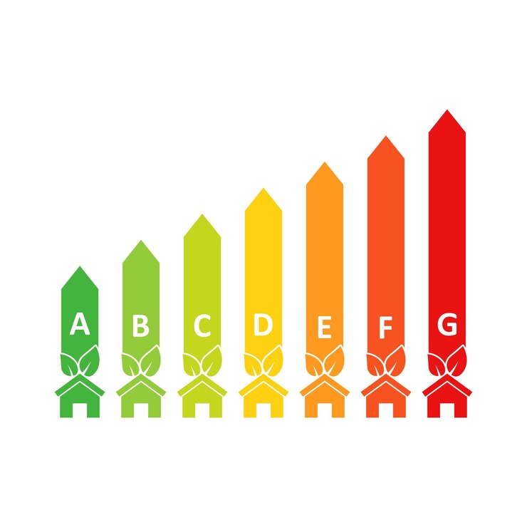 Vector eficiencia energética en estilo plano ilustración de vector de clase ecológica sobre fondo aislado concepto de negocio de signo de rendimiento eléctrico