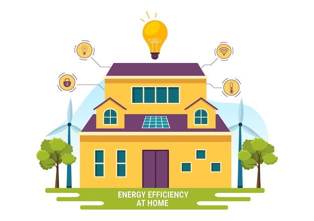 Vector eficiencia energética en el hogar ilustración del sistema de tecnología smart house con control centralizado