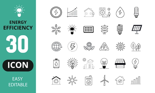Eficiencia energética y iconos de las energías renovables