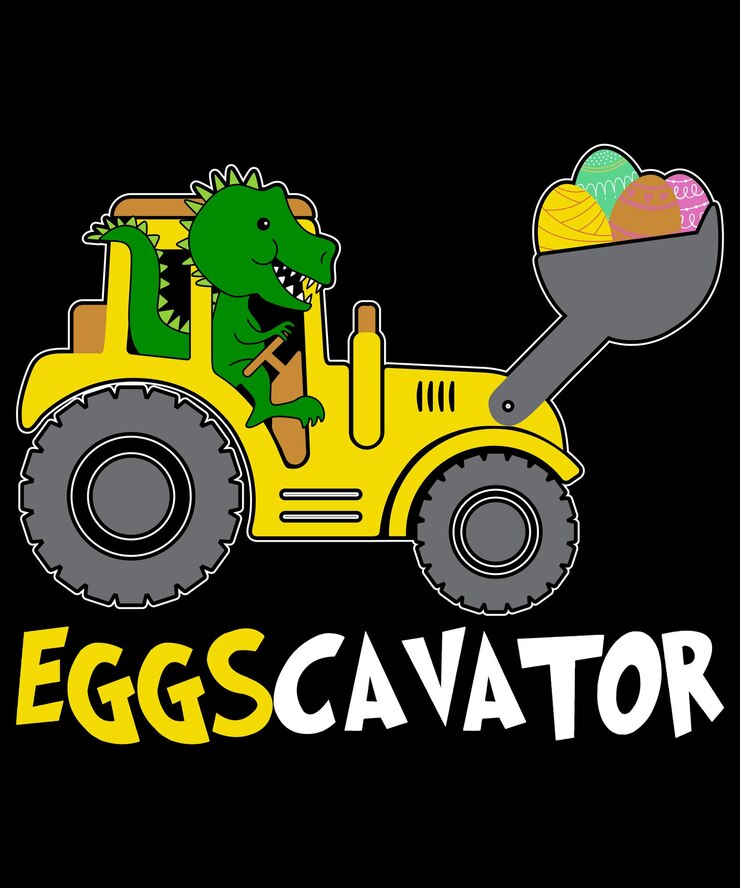 EGGSCAVATOR Huevos Cavator Niños Niños Pequeños Lindo Pascua Dinosaurio t rex tractor vector ilustración arte