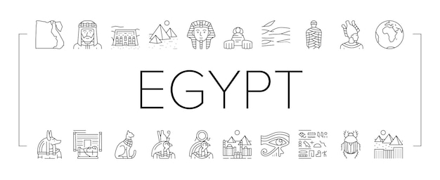 Egipto país monumento excursión iconos conjunto vector