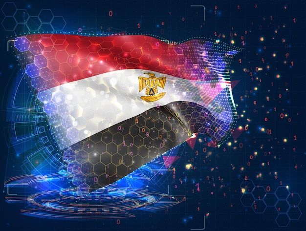Egipto vector bandera virtual abstracto objeto 3D de polígonos triangulares sobre un fondo azul