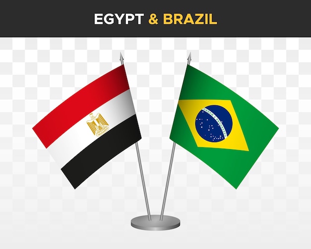 Egipto vs brasil maqueta de banderas de escritorio ilustración vectorial 3d aislado banderas de mesa egipcias