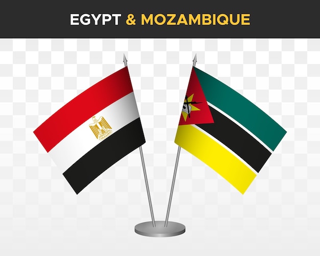 Egipto vs mozambique escritorio banderas maqueta aislado 3d vector ilustración banderas de mesa egipcias