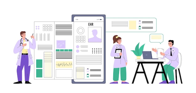 Ehr registros de salud electrónicos tecnología avanzada banner vector plano aislado