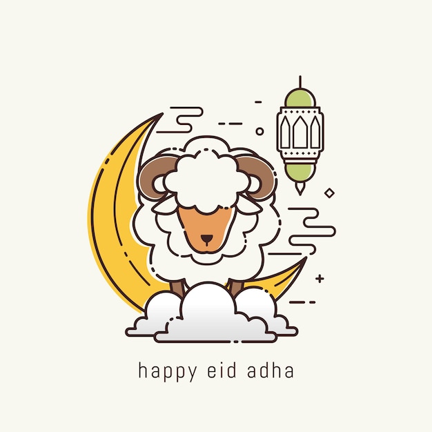 Eid Adha mubarak con diseño de arte lineal