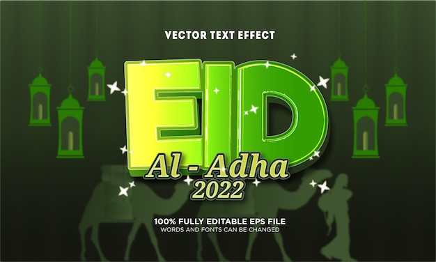 Eid al adha 2022 efecto de texto editable